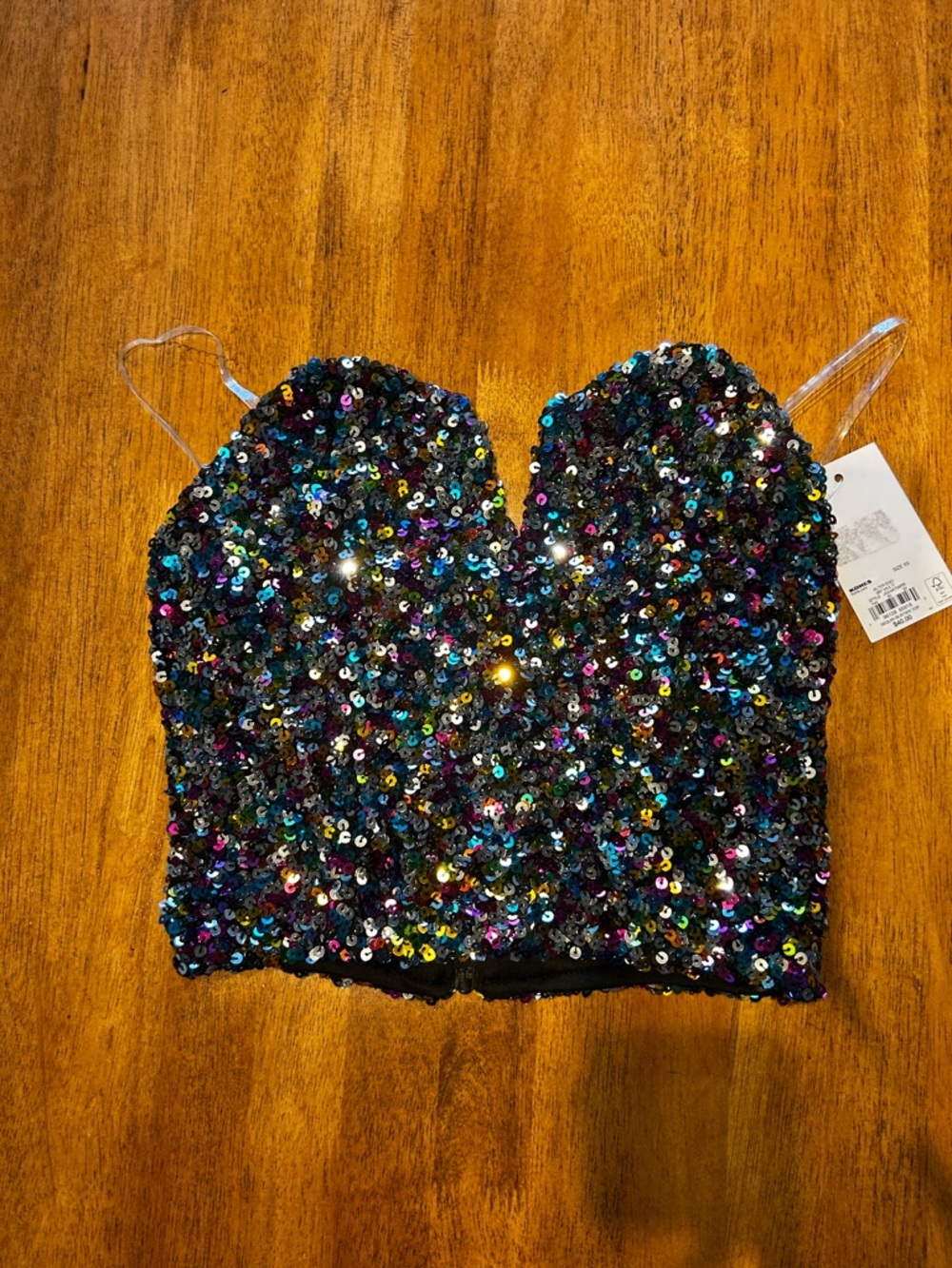 SO Black Multicolor Sequin Sweetheart Crop Top